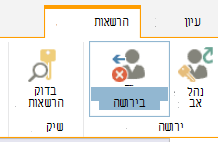 פקד הרשאות הרשימה/הספריה המציג את לחצן 'הפסק קבלת הרשאות בירושה'