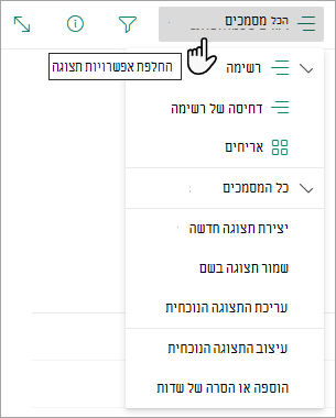רשימות רבות כוללות תצוגות אחרות שניתן לבחור באמצעות תפריט אפשרויות תצוגה.