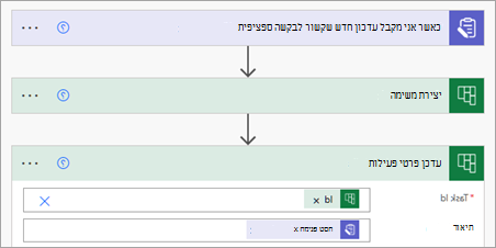 הוספת פעולת עדכון פרטי משימה לזרימה כדי לסנכרן עדכון פרטים למשימה