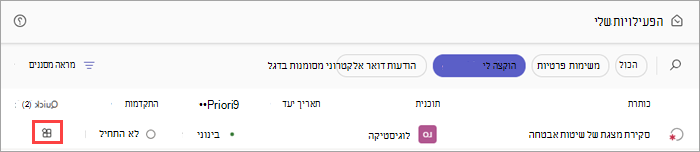 דוגמה של משימה מופעלת באמצעות אפליקציה ב'המשימות שלי' ביישום Planner ב- Teams