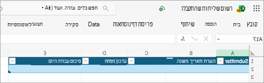 יצירת קובץ Excel לצורך סינכרון עדכונים שאתה מקבל