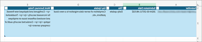 דוגמה לקובץ Excel המציג נתוני שליחה מסונכרנים