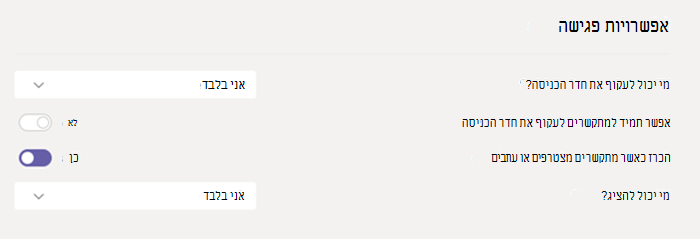 אפשרויות פגישה ב- Teams.