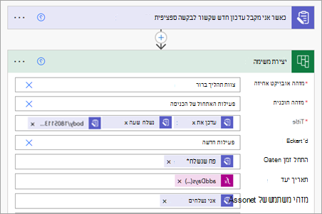 הגדרת זרימה ליצירת משימה ב- Planner עבור שליחות עדכונים