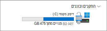 תמונה של סייר הקבצים של השטח הזמין בכונן C.