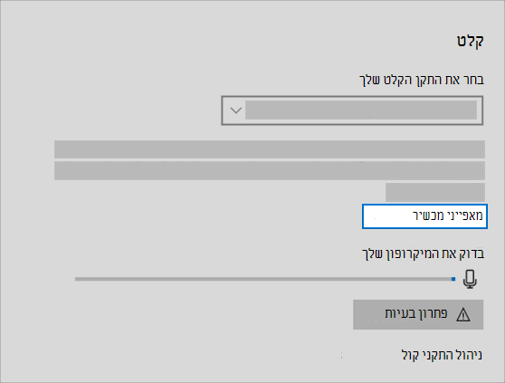 קישור למאפיינים של התקן קלט צליל בתפריט צליל בתפריט 'צליל'
