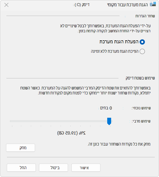 צילום מסך של 'הגנת מערכת'.