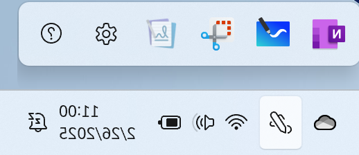 צילום מסך של תפריט העט מעל שורת המשימות Windows 11.