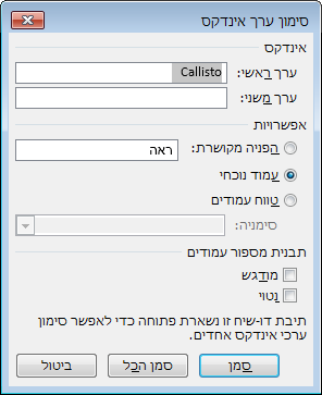 תיבת הדו-שיח 'סימון ערך אינדקס'