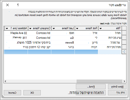 תיבת הדו-שיח 'עריכת מקור נתונים'
