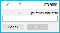 השתמש בתיבת הדו-שיח 'הוספת שדה' כדי להוסיף שדות מותאמים אישית לרשימה מיזוג הדואר