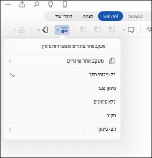 Word עבור iPad אפשרויות סימון