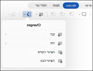 Word עבור iPad אפשרויות של סקירת שינויים