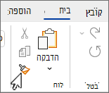 לחצן 'מברשת עיצוב' ברצועת הכלים