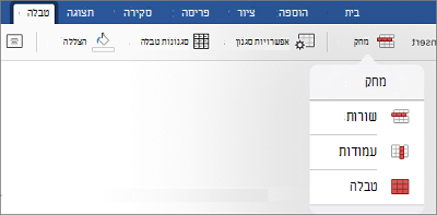 מחיקת עמודות ושורות