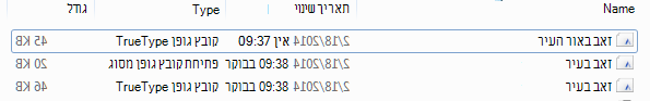 רשימת הגופנים בקובץ הלא דחוס.