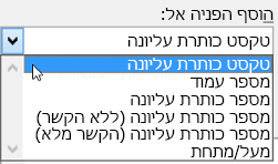 האפשרויות ברשימה 'הוסף הפניה ל'