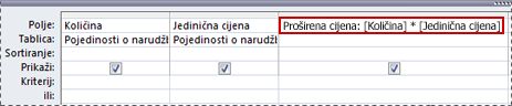 Stvaranje izračunatog polja u upitu pomoću izraza
