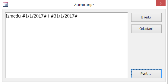 izraz u dijaloškom okviru zumiranje