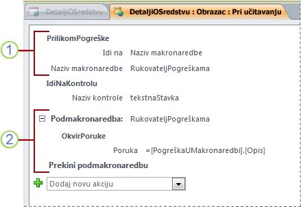 Makronaredba koja sadrži podređenu makronaredbu za obradu pogreške.