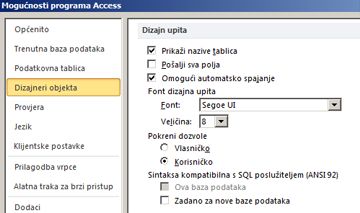 prikaz postavki dizajna upita