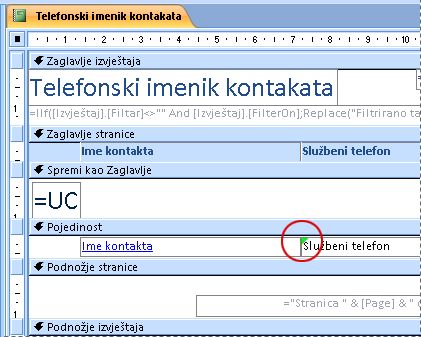Izvješće koje sadrži tekstni okvir s pogrešno napisanim identifikatorom