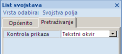 Svojstvo Kontrola prikaza u dizajnu upita