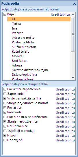 Okno Popis polja