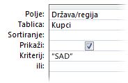 kriteriji upita za prikaz određenih riječi