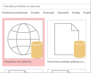 Gumb Prilagođena web-aplikacija na početnom zaslonu.