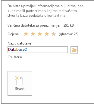 Stvaranje baze podataka programa Access za stolna računala iz predloška