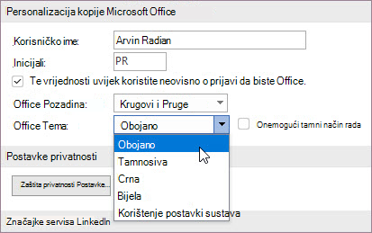 Postavke teme sustava Office