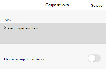 Dijaloški okvir Alternativni tekst u programu Excel za iOS.