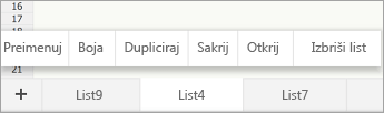 Odabrana kartica lista s prikazom naredbe Preimenuj
