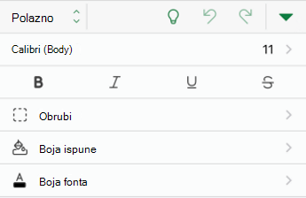 Mogućnosti oblikovanja fonta u programu Excel za iOS