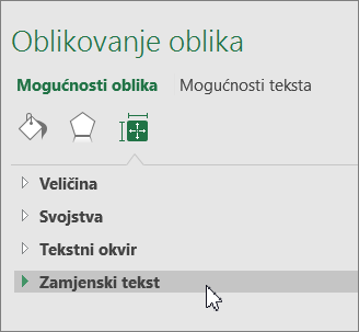 Kliknite zamjenski tekst u oknu objekta