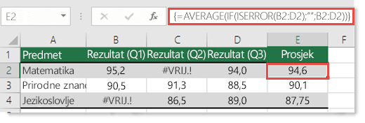 Funkcija polja u funkciji AVERAGE za rješavanje pogreške #VALUE!