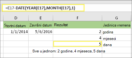 =DATEDIF(D17;E17;md) i rezultat: 5
