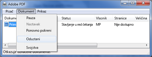 Na izborniku Dokument kliknite Odustani.
