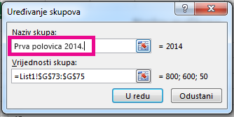 Dijaloški okvir Uređivanje nizova