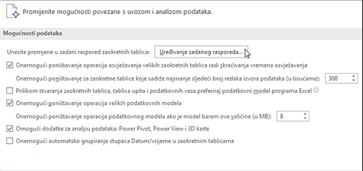 Uređivanje zadanog rasporeda zaokretne tablice iz datoteke > Mogućnosti > podataka