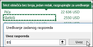 Uvoz postojećih postavki zaokretne tablice odabirom neke zaokretne tablice i klikom na Uvoz