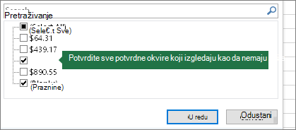 Odabran je neimenovani potvrdni okvir