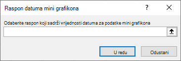 Odaberite raspon koji sadrži vrijednosti datuma za podatke minigrafikona u dijaloškom okviru Raspon datuma minigrafikona.