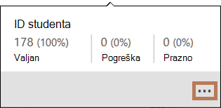 Skočni prozor s vrijednostima kvalitete