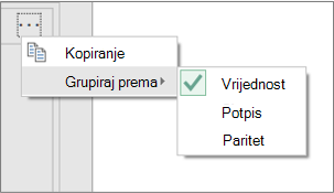 Primjer dodatnih naredbi Grupiraj prema