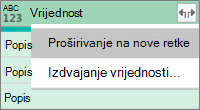 Proširivanje popisa JSON