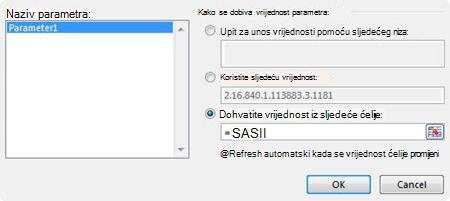Dijaloški okvir parametra MS upita
