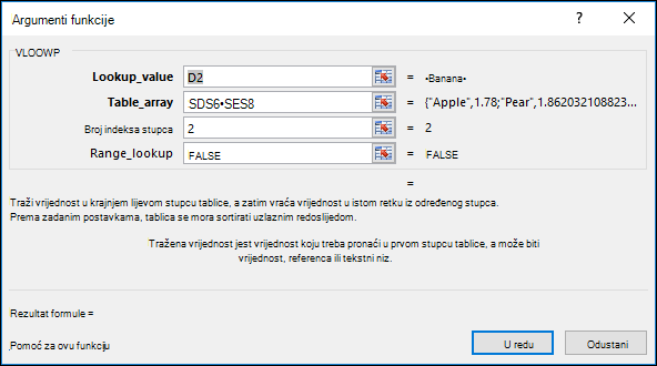 Primjer dijaloškog okvira čarobnjaka za formule.