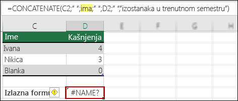 Pogreška #NAME? uzrokovana dvostrukim navodnicima koji nedostaju u vrijednostima teksta